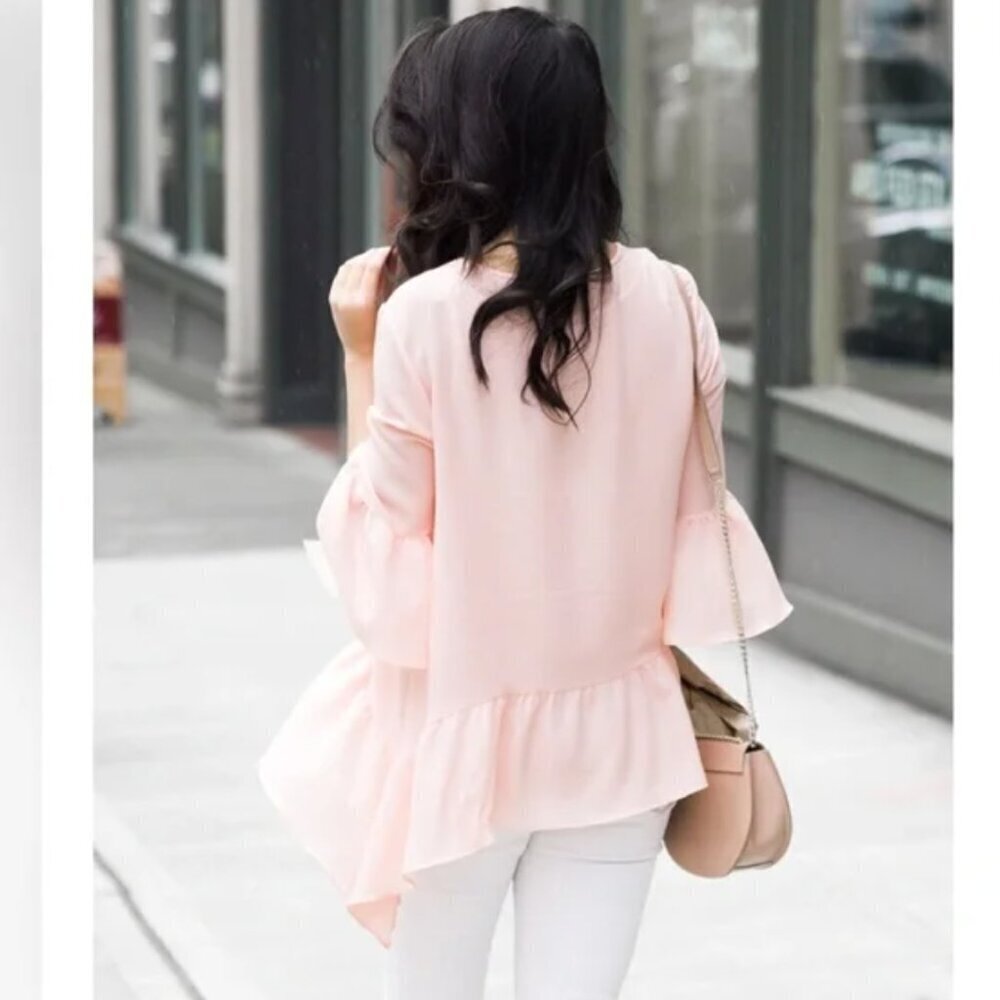 Boutique Gibson Light Blush Pink Ruffle Long Sleeve Blouse XS